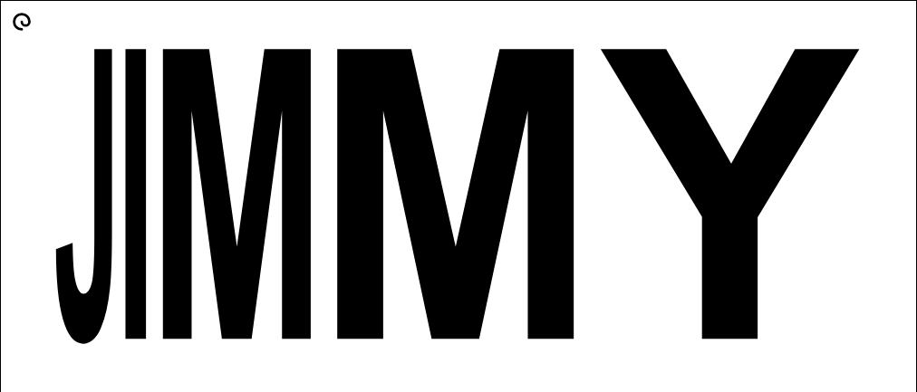 The morphed name JIMMY, black letters on a white ground, with a small spiral in the corner.