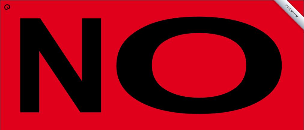 The morphed name NO, black letters on a red ground, with a premium ribbon and a small spiral.